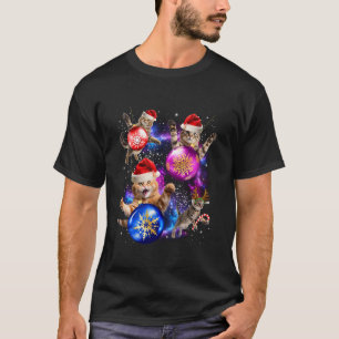 Camiseta Gatos Engraçados No Espaço Com Ornamentos Feliz Sa