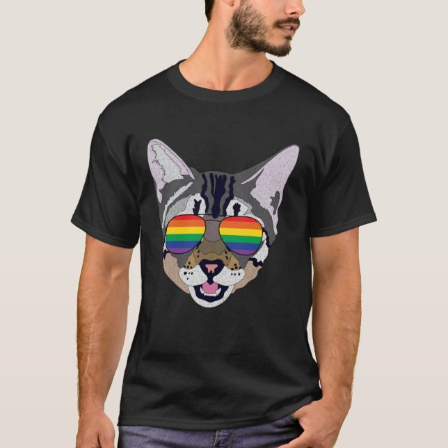 Camiseta Gatos Engraçados Óculos de sol Arco-Íris Orgulho g (Frente)