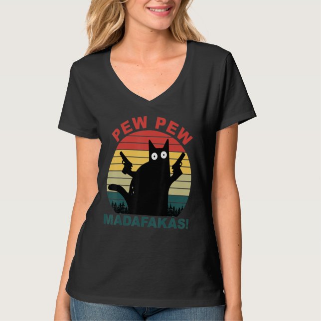 Camiseta Gatos Engraçados Pew Pew Madafakas Cat (Frente)