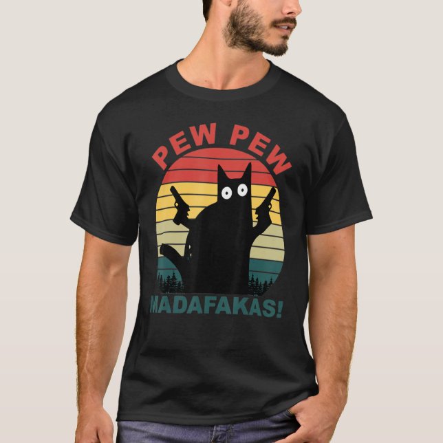 Camiseta Gatos Engraçados Pew Pew Madafakas Cat (Frente)