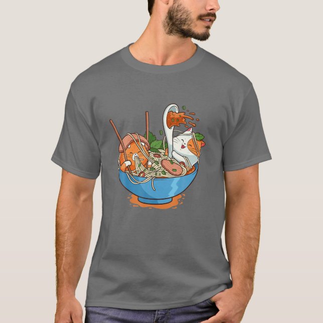 Camiseta Gatos Engraçados Vietnamitas Pho Noodle Brincando  (Frente)