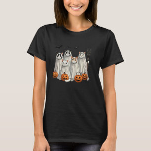 Camiseta Gatos Fantasmas de Halloween Roupa Assustadora Fof