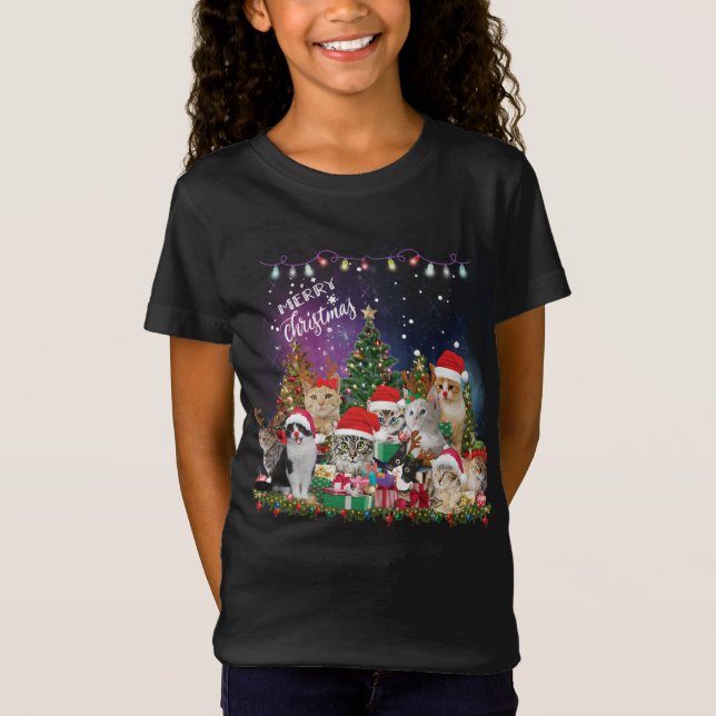 Camiseta Gatos Feliz Luz de Natal (Frente)