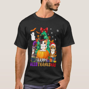 Camiseta Gatos Felizes Hallothanksmas Halloween Dia de Ação