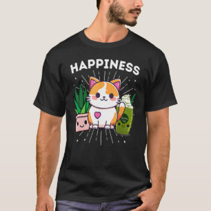 Camiseta Gatos Felizes Plantas Chá Verde Matcha Gelado Dive