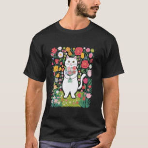 Camiseta Gatos Florais Fofos para Dono de Gato de Florista