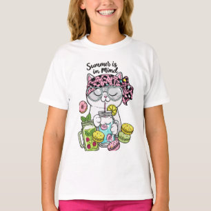 Camiseta Gatos Florais Fofos Vibrações de Verão