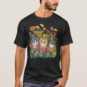 Camiseta Gatos Florais No Jardim