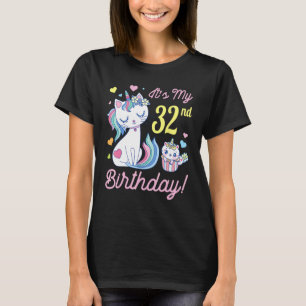 Camiseta Gatos Flores 32 Anos Dia Feliz Eu É Meu 32º