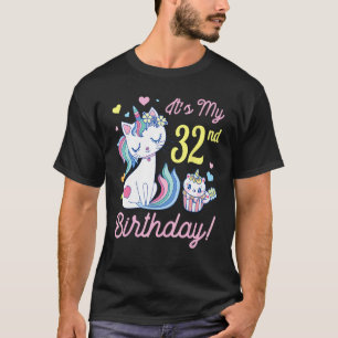 Camiseta Gatos Flores 32 Anos Feliz Dia Eu É Meu 32º