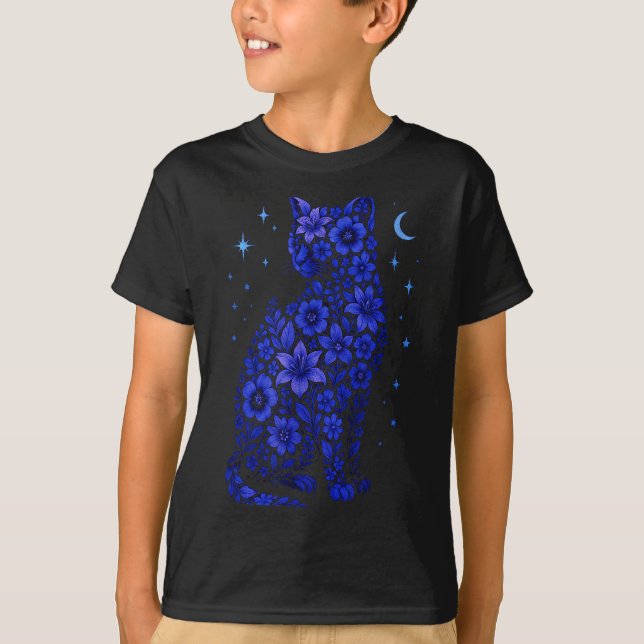 Camiseta Gatos Flores Lua Estrelas  (Frente)