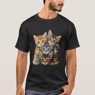 Camiseta Gatos fofinhos brincando constroem Parede para kit
