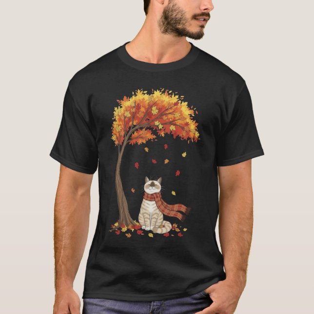 Camiseta Gatos Fofos Amante Gato Ragdoll Outono (Frente)