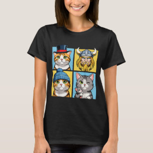 Camiseta Gatos Fofos Bloco de Cor Retrato Divertido de Gato