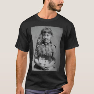 Camiseta Gatos Fofos com Garota Vitoriana Retrato Antigo