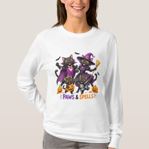 Camiseta Gatos fofos de Halloween Patas e Feitiços