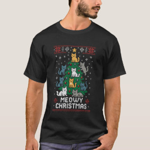Camiseta Gatos Fofos e Flocos de Neve em Torno do Pinheiro
