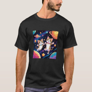 Camiseta gatos fofos flutuando na atmosfera planetas estrel