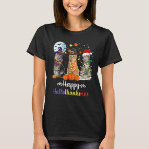 Camiseta Gatos Fofos Halloween Feliz Natal Feliz Hallotha