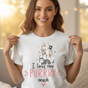 Camiseta Gatos Fofos Kawaii Eu Amo Você Muito Purrry Coraçã