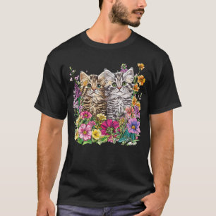 Camiseta Gatos Fofos No Jardim De Flores