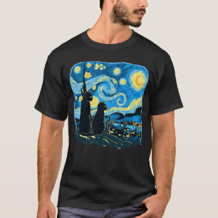Camiseta Gatos Frescos Frescos Noite Van Gogh Pai Mãe Filho