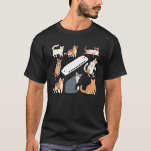 Camiseta Gatos Gaita Harmônica Gaita Instrumento Com Muitos