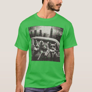 Camiseta Gatos Gângster Carro Nova York Meme Divertido Humo