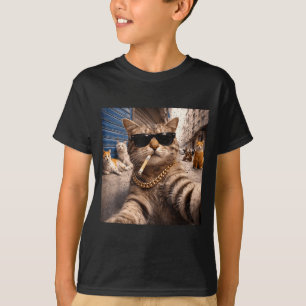 Camiseta Gatos Gângster Gatos de Rua Selfie Meme Engraçado