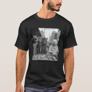 Camiseta Gatos Gângster Vendendo Peixe Meme de Gato Engraça