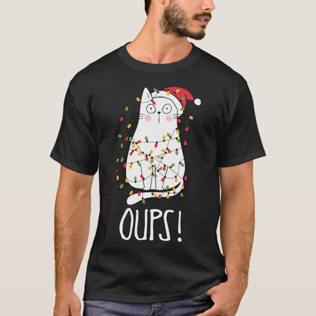 Camiseta Gatos! Gato Branco Enredado Na Árvore De Natal L (Frente)
