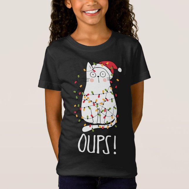 Camiseta Gatos! Gato Branco Enredado Na Árvore De Natal L (Frente)
