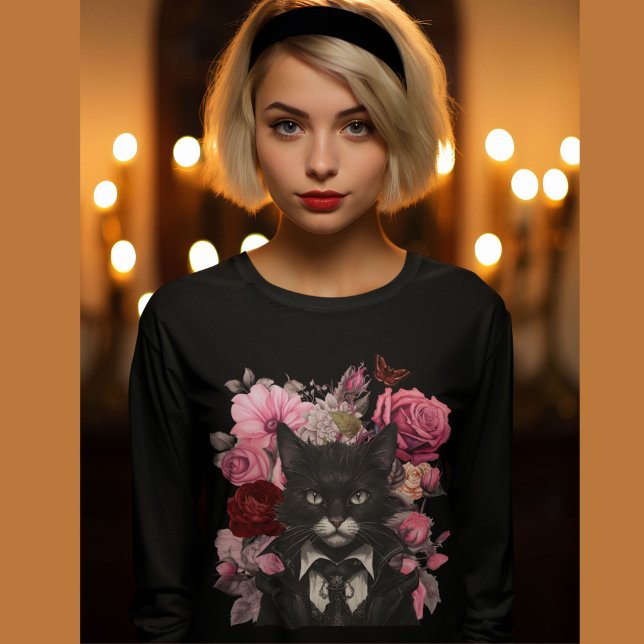 Camiseta Gatos góticos e rosas Góticos, Pretos e Brancos (Criador carregado)