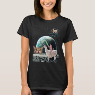 Camiseta Gatos Guerra Gato No Espaço Cavalgando Lhama Gatin
