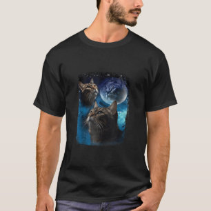 Camiseta Gatos Howl na Lua Engraçado Vintage Três Gato Gato