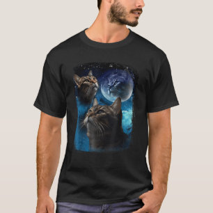 Camiseta Gatos Howl na Lua Engraçado Vintage Três Gato Gato