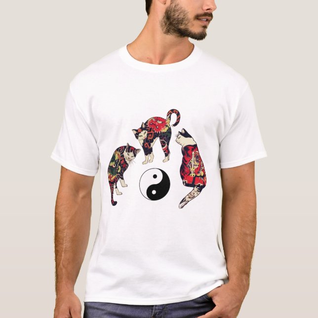 CAMISETA GATOS JAPONESES, TATUAGENS DE DEDOS VERMELHOS DRAG (Frente)
