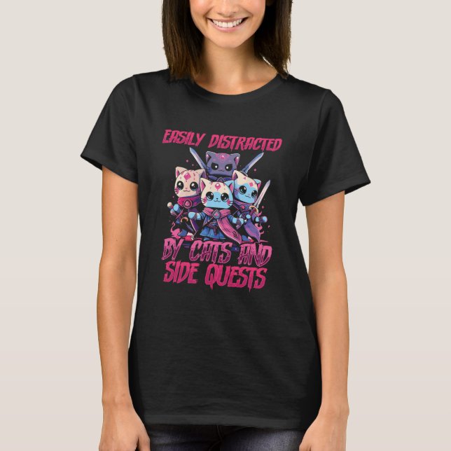 Camiseta Gatos Jogadores de Rpg Missão Lateral Distraídos M (Frente)