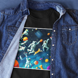 Camiseta Gatos Jogando Basquete no Espaço com Astronautas