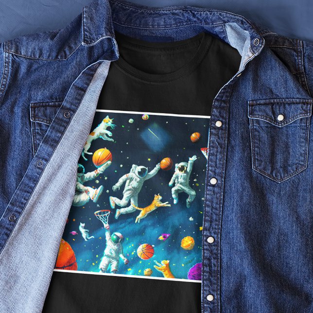Camiseta Gatos Jogando Basquete no Espaço com Astronautas (Criador carregado)