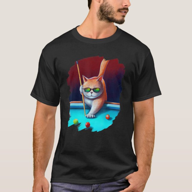 Camiseta Gatos Jogando Piscinas em Bilhares de Salão Legal  (Frente)