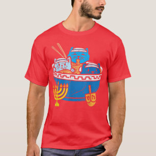 Camiseta Gatos Judeus Gamen Kitten Anime Hanukkah Pajamas C