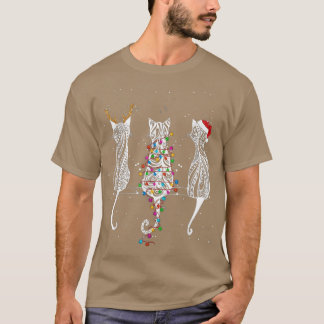 Camiseta Gatos Kitten Tattoo Reindeer Árvore das Luzes de N
