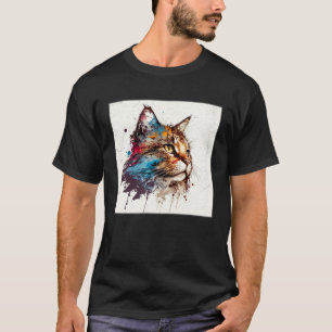 Camiseta Gatos Kun Maine Salpico Colorido Mulheres Pintura