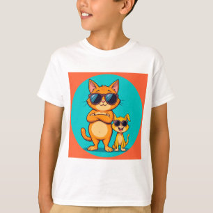 Camiseta Gatos Laranja Legais com Óculos de Sol Mostrando D