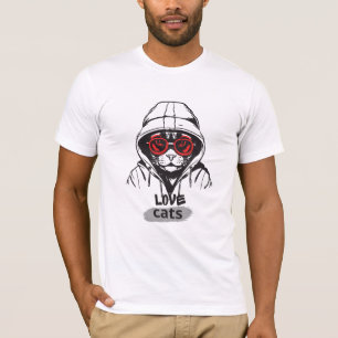 Camiseta Gatos Legais Gráficos de Amor – Gato Estiloso com