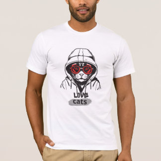 Camiseta Gatos Legais Gráficos de Amor – Gato Estiloso com 