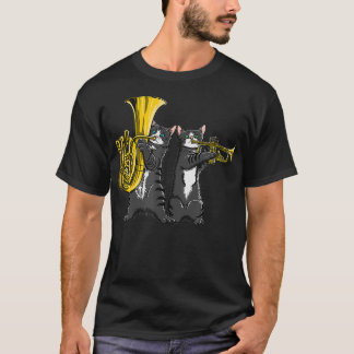 Camiseta Gatos legal tocando tuba de música e trombose de j