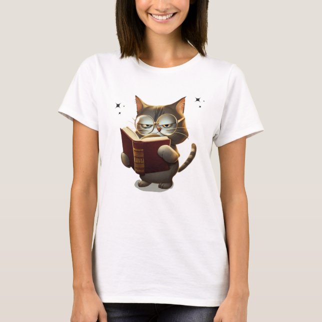 Camiseta Gatos legal Vestindo Óculos Leitura (Frente)