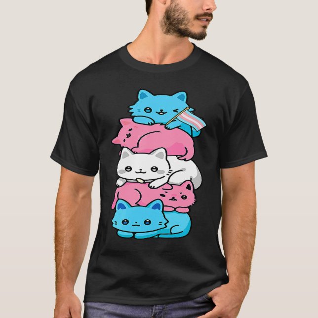 Camiseta Gatos LGBT Trans Flag Cats Pile Transgender (Frente)